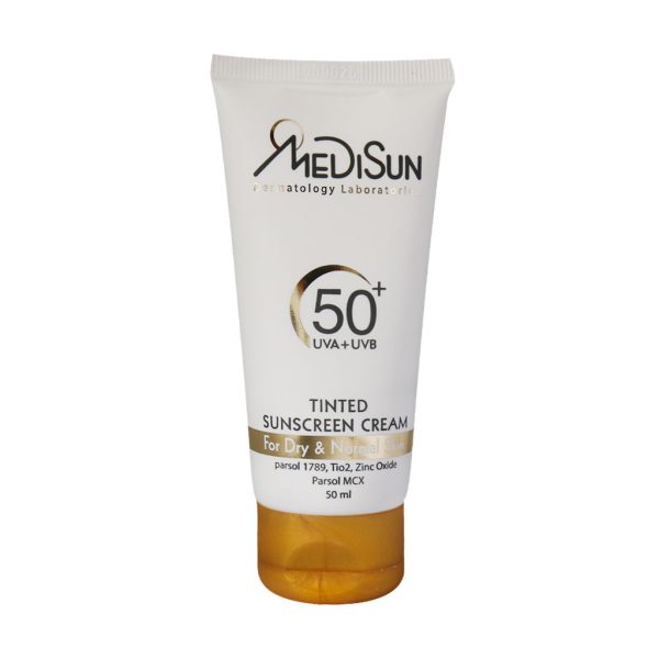 کرم ضد آفتاب رنگی SPF50 مدیسان مناسب پوست معمولی و خشک ۵۰ میلی لیتر 1