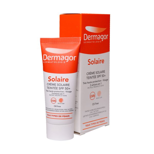 کرم ضد آفتاب +SPF50 فاقد چربی 3 در 1 بژ روشن درماگور Dermagor 1